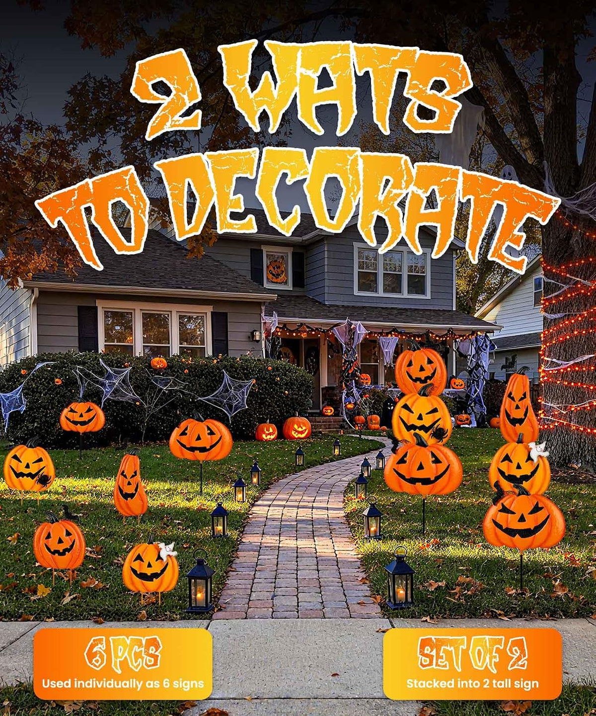 2 Pack Halloween Garden Stakes - Stacked Metal Pumpkins Jack-o-Lantern Lawn Decor, Scary Metal Yard Signs Stake Outdoor Decorative Pumpkin Home Lawn Pathway Decor