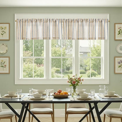 jinchan Valance Curtain Linen Textured Striped Window Curtain - Image 5