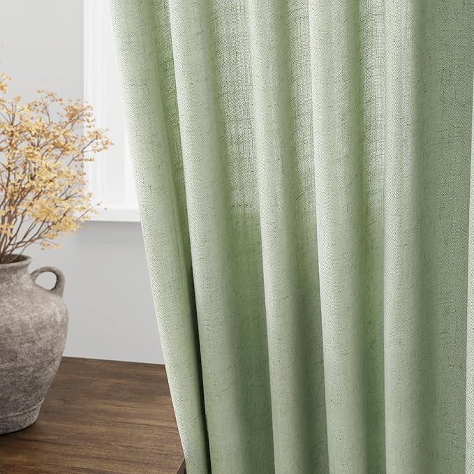 Extra Long Mist Sage Linen Curtains 120 Inch - Image 4
