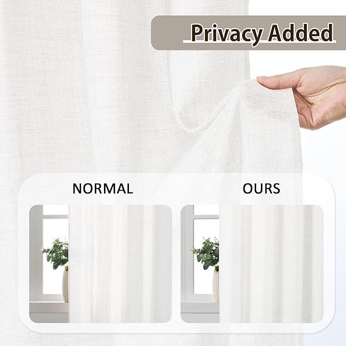 White Linen Pinch Pleated Semi Sheer Curtains 2 Panels 45 Inches Long, Back Tab - Image 5
