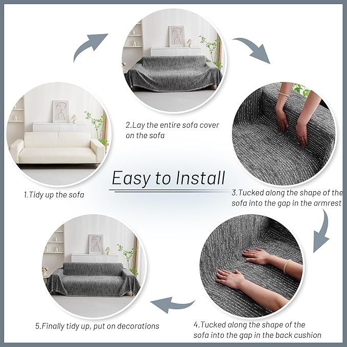 MYSKY HOME Couch Covers for Sofa, Dog Couch Cover Protector, Dark Grey Lines - Image 7
