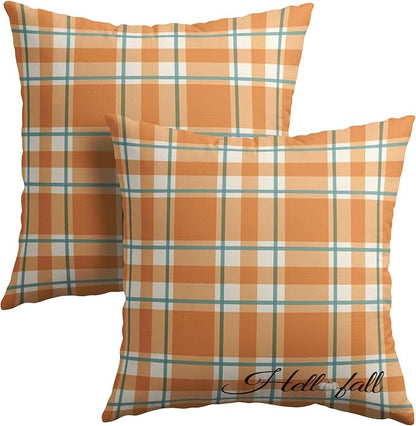 Orange Stripe Fall Throw Pillow Cover 18x18 Inch Set of 2 Hello Fall Stripes by Granbey