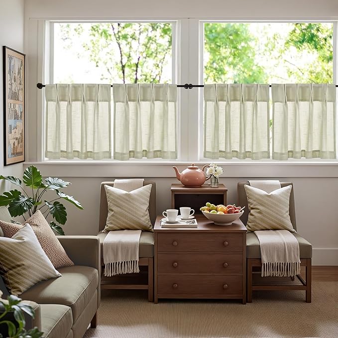jinchan Linen Pinch Pleated Kitchen Curtains 24 Inch 2 Panels, Natural Linen - Image 8