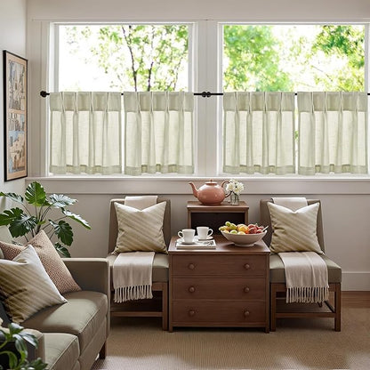 jinchan Linen Pinch Pleated Kitchen Curtains 24 Inch 2 Panels, Natural Linen - Image 8