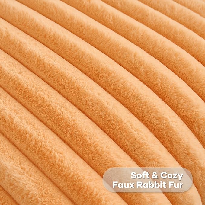 FUTEI Orange Throw Pillow Covers Set of 2, 24x24 Inch Striped Texture European - Image 2