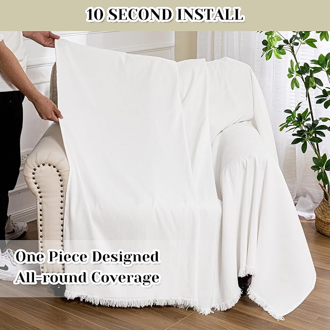 MEETSKY Oversized Chair Covers White Couch Cover Washable Armchair Slipcover - Image 6