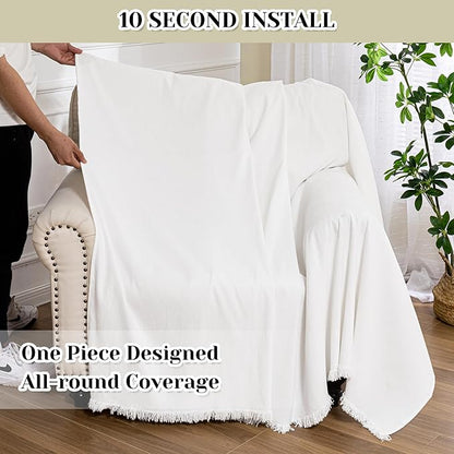 MEETSKY Oversized Chair Covers White Couch Cover Washable Armchair Slipcover - Image 6