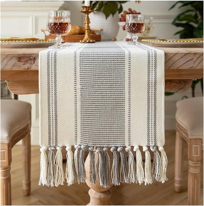 Caflife Boho Table Runner Grey Stripe by Caflife
