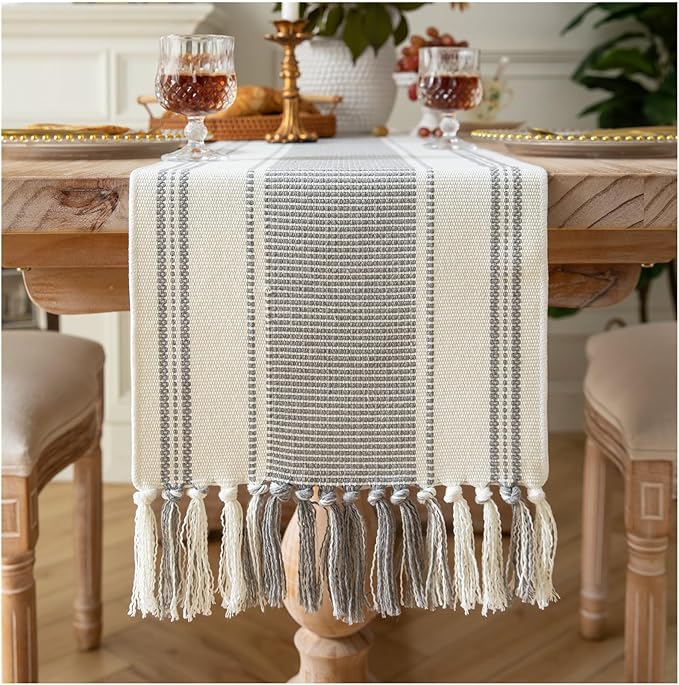 Caflife Boho Table Runner Grey Stripe by Caflife