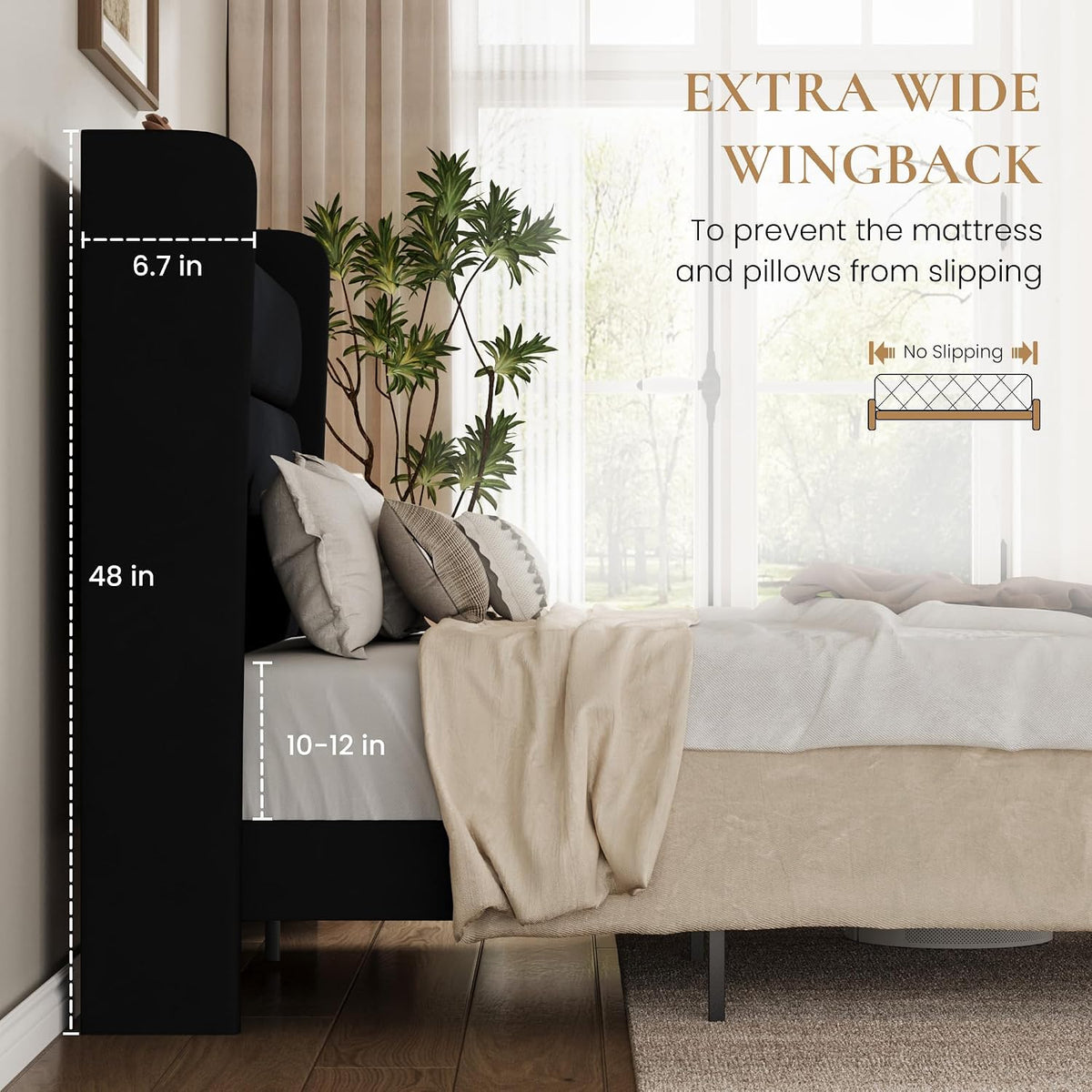 sha cerlin storage queen bed frame with charging, front angle view