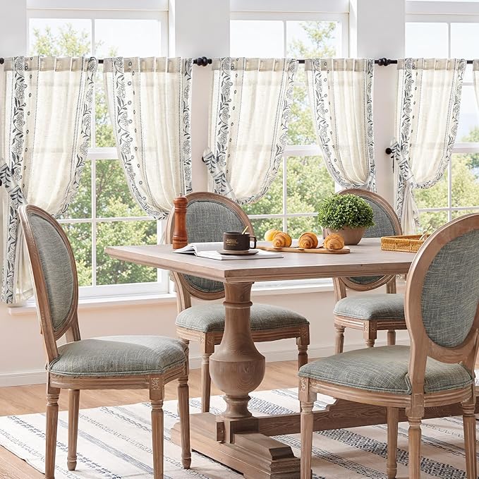 jinchan Winslow Linen Curtains 54 Inch Length Small Window Curtains Embroidered - Image 9
