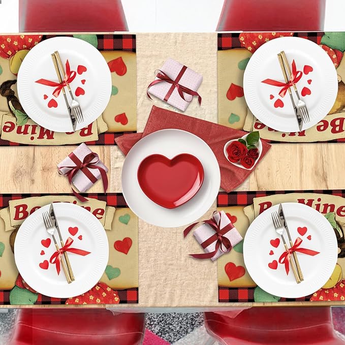 Vintage Valentines Day Kids Placemats Set of 4, Retro Boy Girl Red Blue Love - Image 6