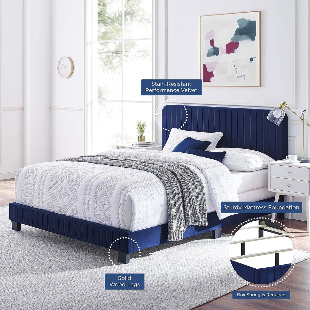 modway celine channel tufted performance velvet king bed, front angle view