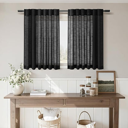 Nanspring Black Linen Curtains 30 Inch Length Short Kitchen, Privacy Linen - Image 7