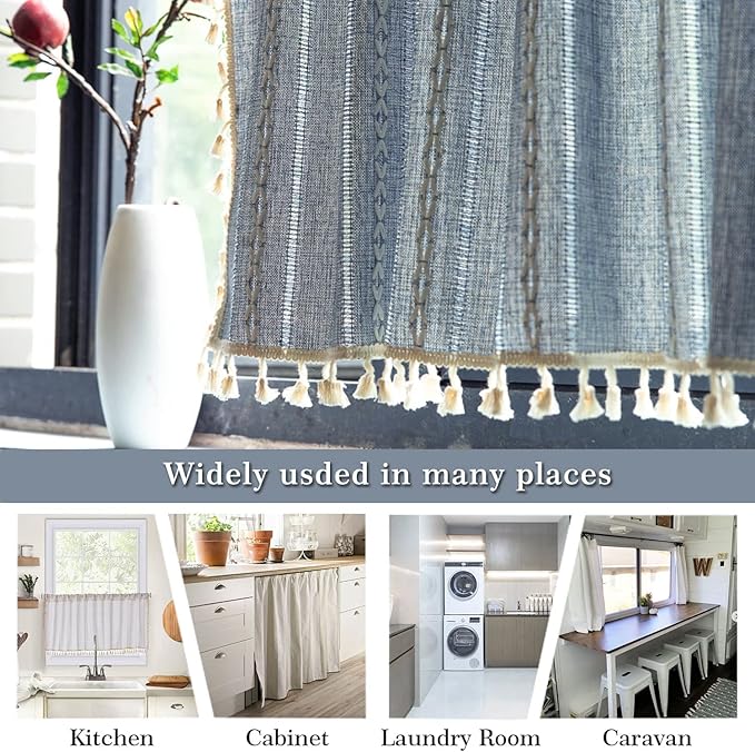 ColorBird Boho Kitchen Short Curtains 36 inch Length 2 Panels, Embroidered - Image 5
