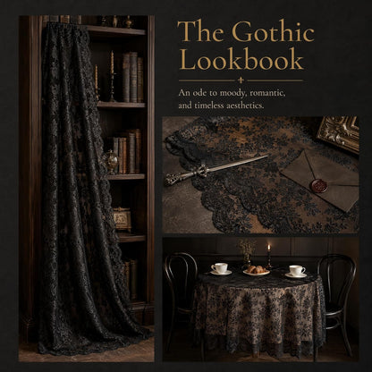 Halloween Black Lace Tablecloth Extra Long Gothic Table Cloth