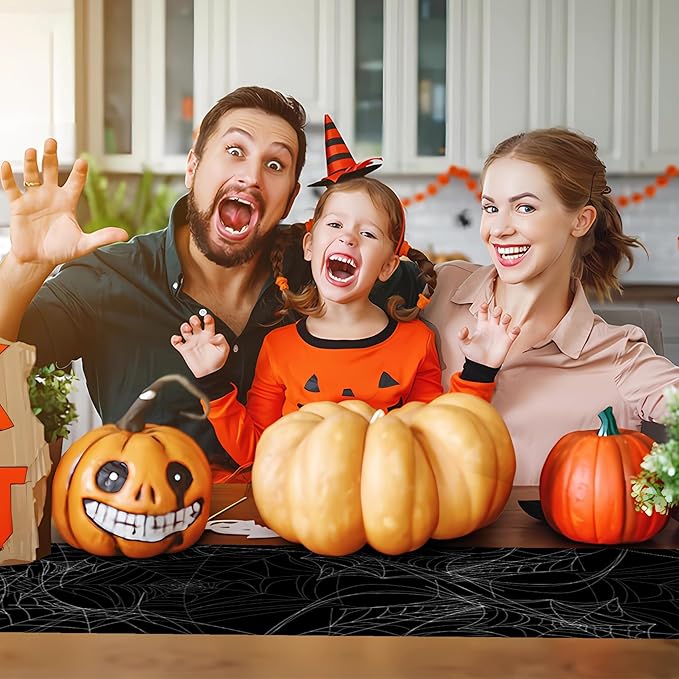 Happy Halloween Table Runner Horror Black Spider Web Kitchen Dining Table - Image 4