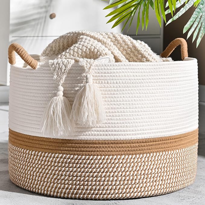 KAKAMAY Large Blanket Basket, Woven Baskets by KAKAMAY