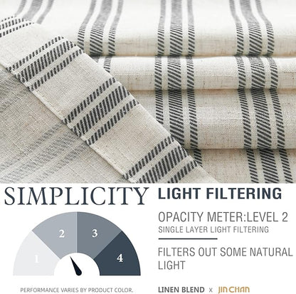 jinchan Linen Striped Cafe Curtains 45 Inch Stripe Small Window Curtains - Image 5