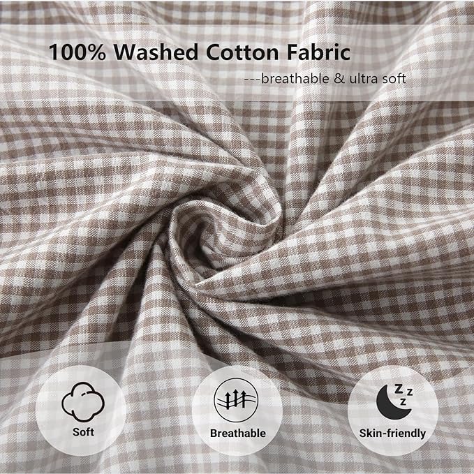 Aryeleay 2 Pack Brown White Plaid Gingham Ruffle Pillow Shams, 100% Washed - Image 5