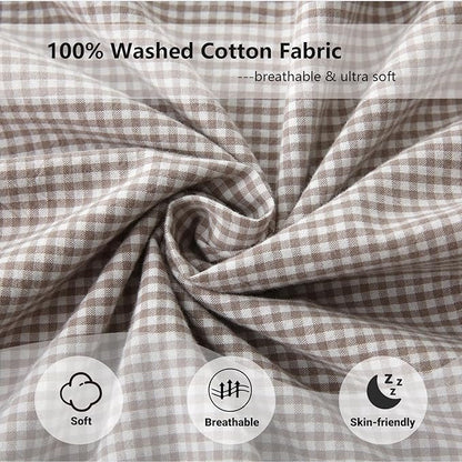Aryeleay 2 Pack Brown White Plaid Gingham Ruffle Pillow Shams, 100% Washed - Image 5