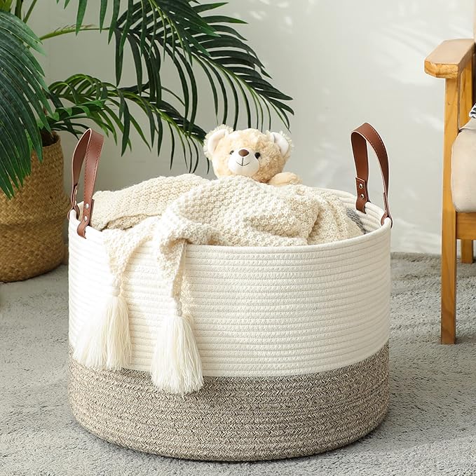 KAKAMAY Large Blanket Basket, Woven Baskets - Image 3
