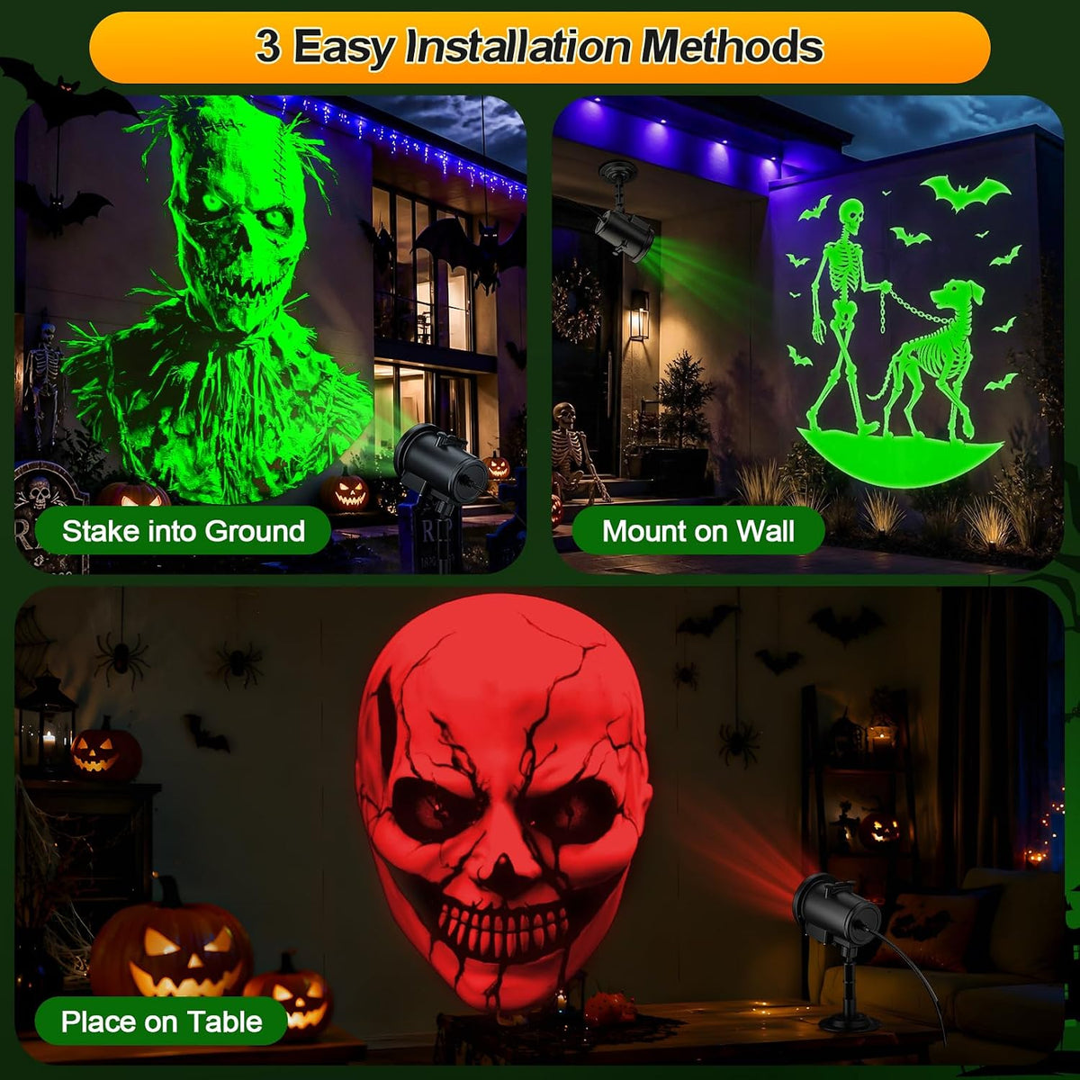 12-in-1 Halloween Projector Lights, Dynamic Projection Light with Skull