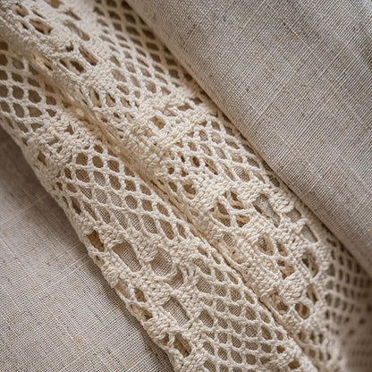 ENJOYBRIDAL Beige Curtains Crochet Lace Patchwork Drapes Curtains 96 Inch - Image 8