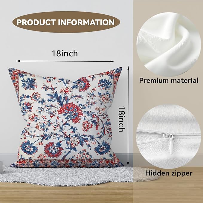 Bohemian Pillow Covers | Vintage Floral & Carpet Design | Double Sided Blue - Image 2