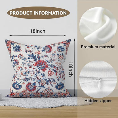 Bohemian Pillow Covers | Vintage Floral & Carpet Design | Double Sided Blue - Image 2