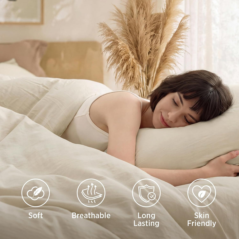 Bedsure Queen Comforter Set, Prewashed Bedding Cream