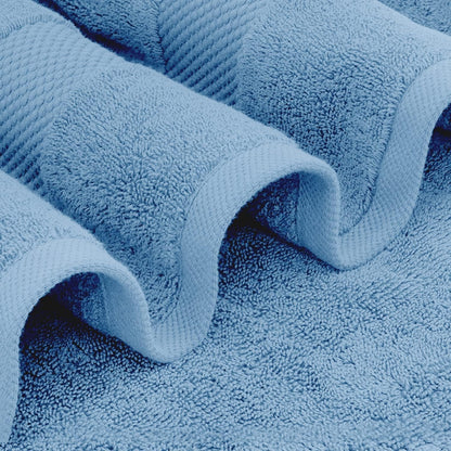 white classic luxury light blue bath towel set, close-up detail