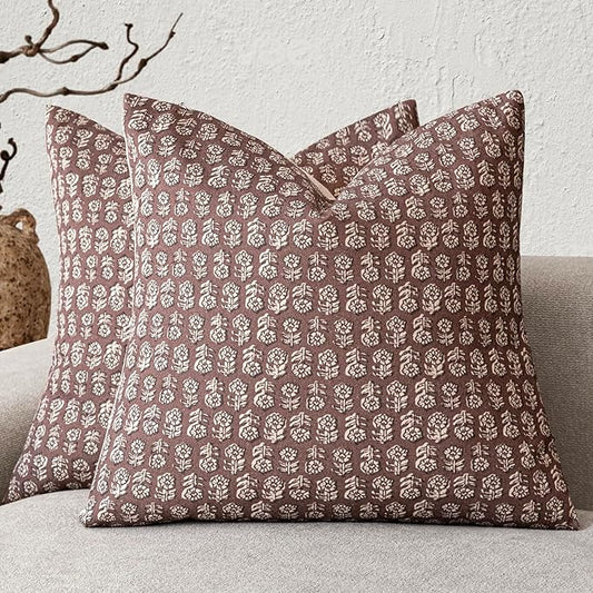 Foindtower Set of 2 Decorative Vintage Floral Print Throw Pillow Covers Neutral by Foindtower