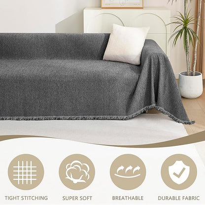 MYSKY HOME Boho Couch Cover Charcoal Gray Sofa Covers - Image 2