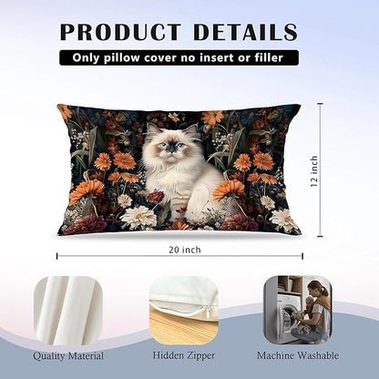 Moody Floral Ragdoll Cat Pillow Covers 12x20, Ragdoll Cat Gifts, Dark - Image 6