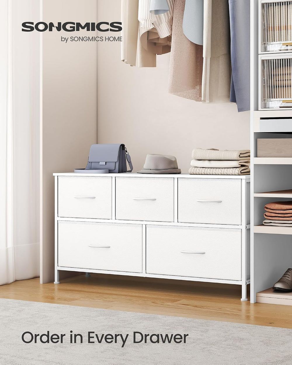 SONGMICS Dresser for Bedroom, Wide Dresser with 5 Fabric Drawers
