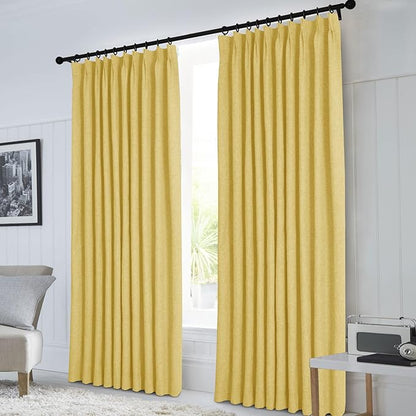 Macochico Pinch Pleated 100% Blackout Curtains Yellow Linen Curtains - Image 2