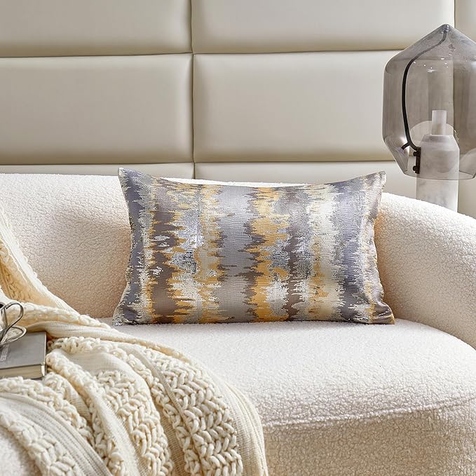THE-TINOART Gold Ombré Jacquard Pillow Cover 12x20 Inches - Image 2