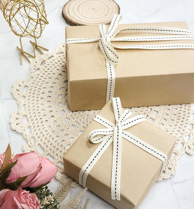 CT CRAFT LLC Ivory Cotton Black Stitched Ribbon 3/8" x 10 Yards - Image 4