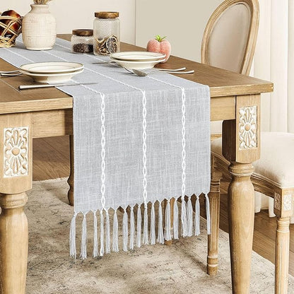 ZeeMart Farmhouse Braided Striped Table Runner, Rustic Grey Table Runners 36 - Image 2