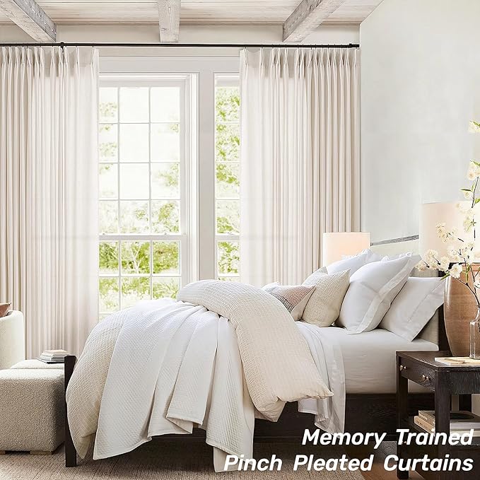 Cream Patio Sliding Door Curtains 100 Width 102 Inches Long Pinch Pleated - Image 4