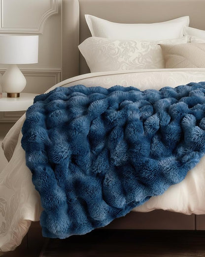 Ultra Soft Cozy Faux Fur Throw Blanket, Fuzzy Plush Thick Bubble Blanket by blunique