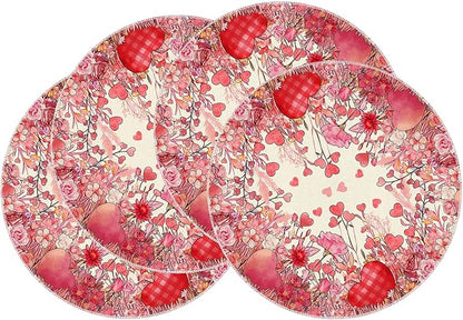 XCHI Wild Flowers Love Hearts Valentine’s Day Round Placemats Set of 4 Table by XCHI