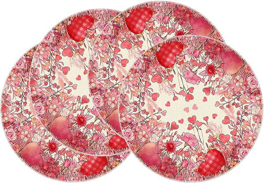 XCHI Wild Flowers Love Hearts Valentine’s Day Round Placemats Set of 4 Table by XCHI