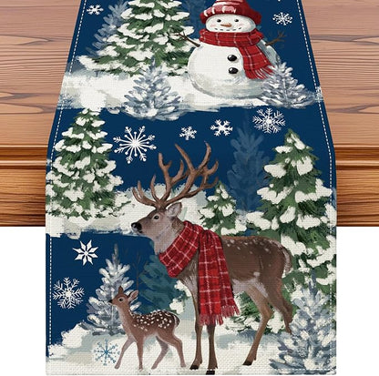 Artscope Reindeer Snowman Christmas Tree Table Runner, Xmas Winter Snowflakes by Artscope