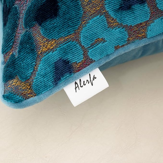 Alerfa Blue Floral Throw Pillow Cover 18 x 18 Inch Cut Velvet Sqaure Luxury - Image 8