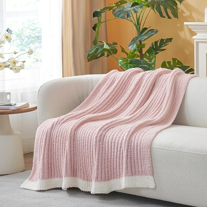 Snuggle Sac Pink Throw Blanket for Couch, Soft Cozy Ribbed Fluffy Blankets for - Image 4