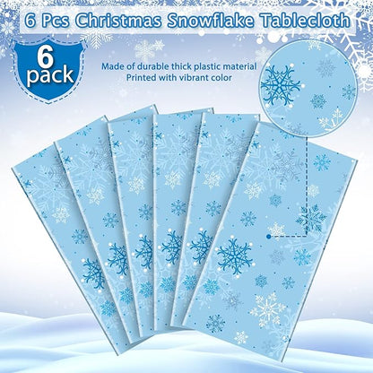 6 Pieces Christmas Snowflake Party Tablecloth Decorations, Plastic Ice Blue and - Image 3