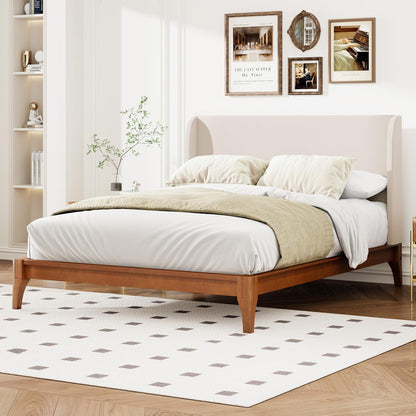 merax king size bamboo bed frame with tall, side view