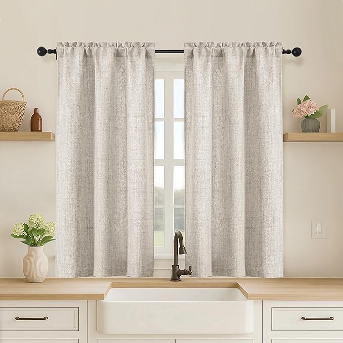 OVZME Cafe Curtains 45 Inch Length 2 Panels, Thick Textured Kitchen Door by OVZME